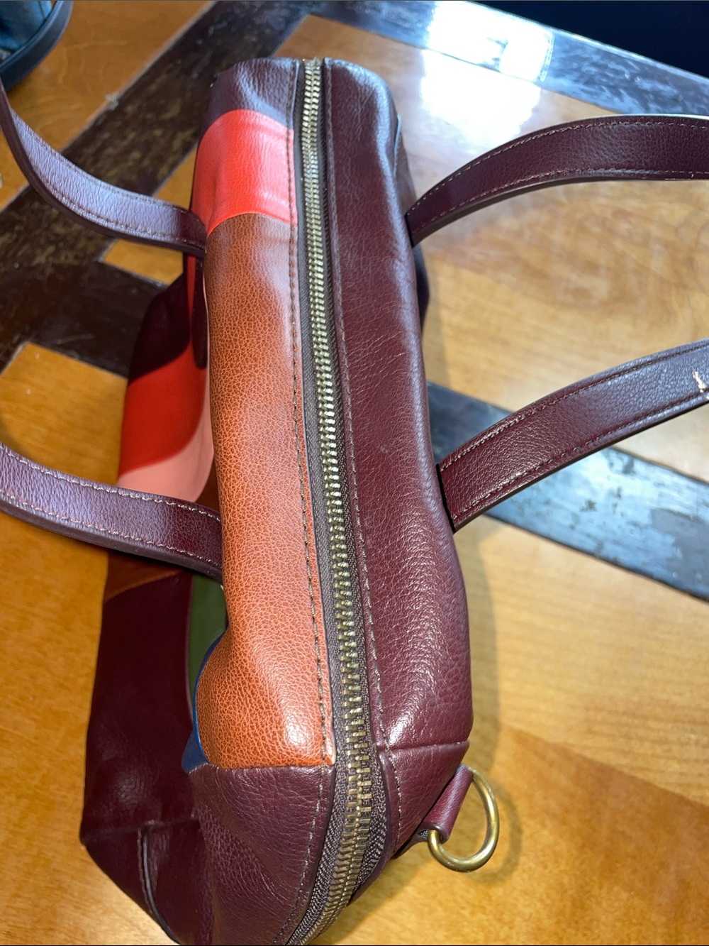 VINTAGE FOSSIL Multi-Color Leather Patchwork Tote Bag - Picture 6 of 7